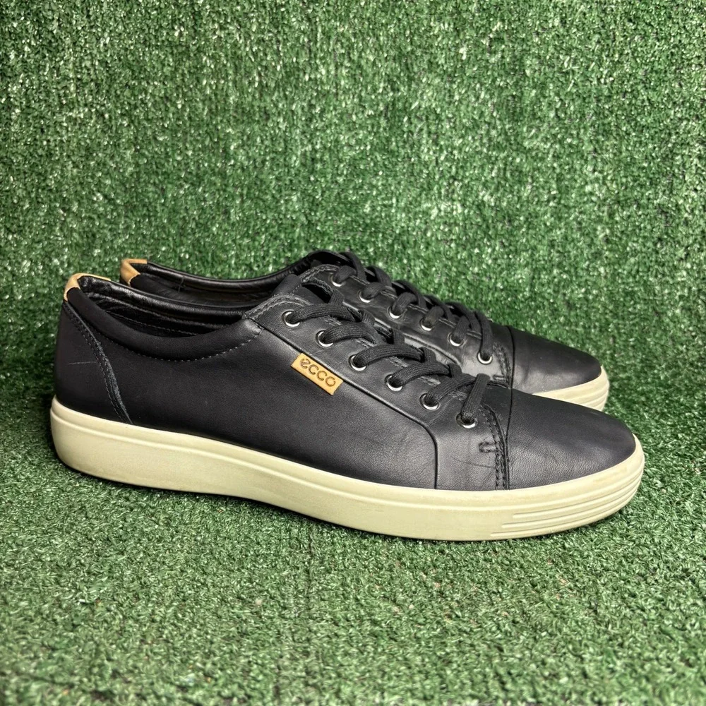 ECCO Soft 7 Leather Lace Up Casual Comfort Minimalist Sneaker Black Mens 11-11.5